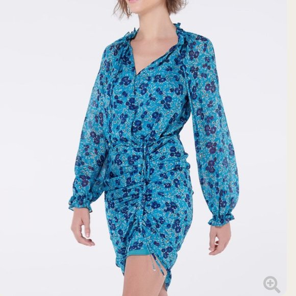 VERONICA BEARD Becky Dress Turquoise Floral Silk Mini Dress Sz M/8 (NWT) - Picture 1 of 5